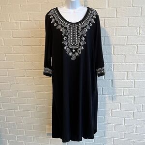 Swimsuits For All Black Coverup Dress White Detailing on Front & Sleeve Sz 18/20